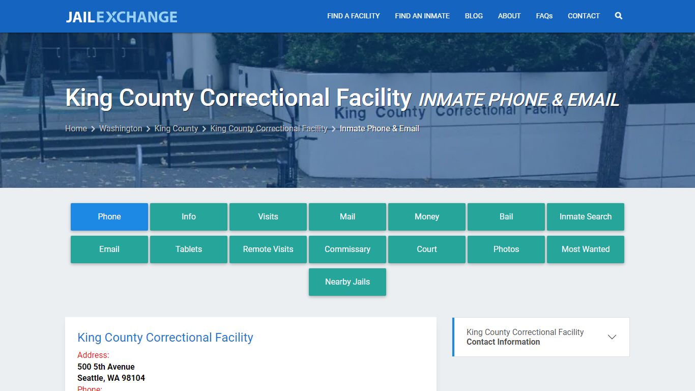 Inmate Phone - King County Correctional Facility, WA - Jail Exchange